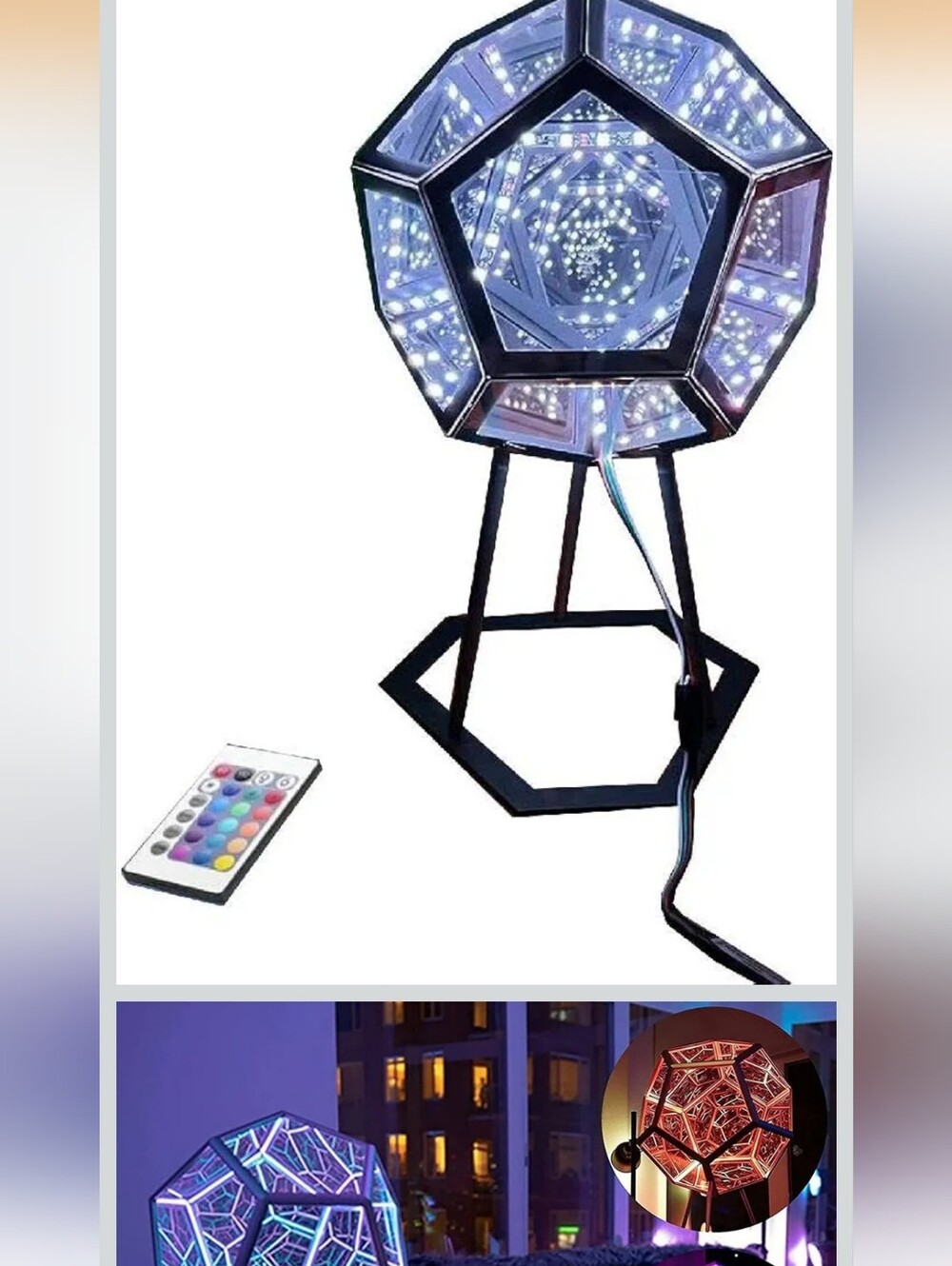 LED Geometric Infinity Mirror Party Light - Black